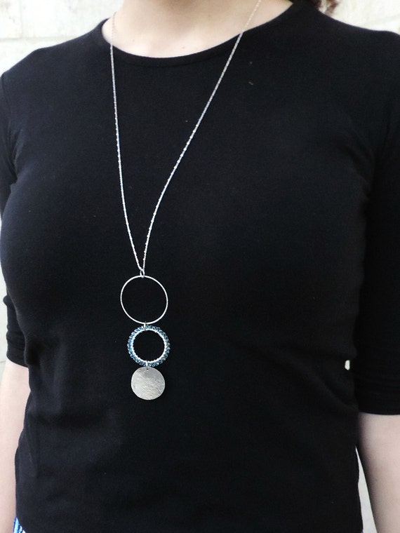 Trio Long Necklace Circles Necklace Sterling Silver Long Etsy