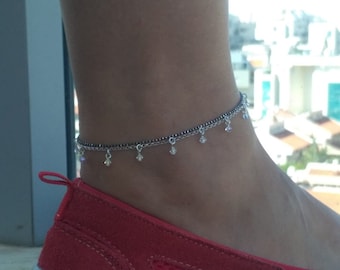 Silver Anklet, Swarovski & Silver Anklet, Beaded Anklet, Beach Anklet, Women Anklet, Gift For Women, Oxidized Silver Anklet, Gift For Her