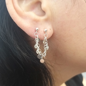 Doppel Piercing Charme Kette Ohrring, Tow Bolzen Kette Ohrring, Sterling Silber Doppel Ohrstecker