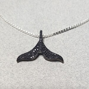 Sterling Silver Black Zircons Whale Tail Pendant Necklace, Unisex Necklace, Whale tail for Necklace Gift