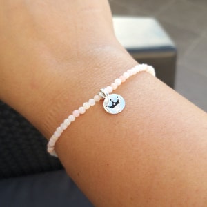 Dainty Pink Opal Sterling Silver Crown Charm Bracelet, Natural Pink Opal Gemstone Beads Bracelet, Gift For Her