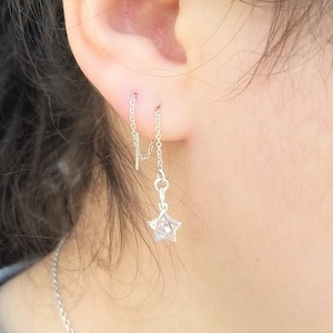 Double Piercing Threaded CZ Star Of David Charm, Sterling Silver Star Thredad Earring, Tiny Silver Star Of David Earring