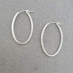 Oval Streling Silver Hoop Earrings, Silver Hoop Earrings, Women Jewelry, Gift For Her, Minimalist Earrings