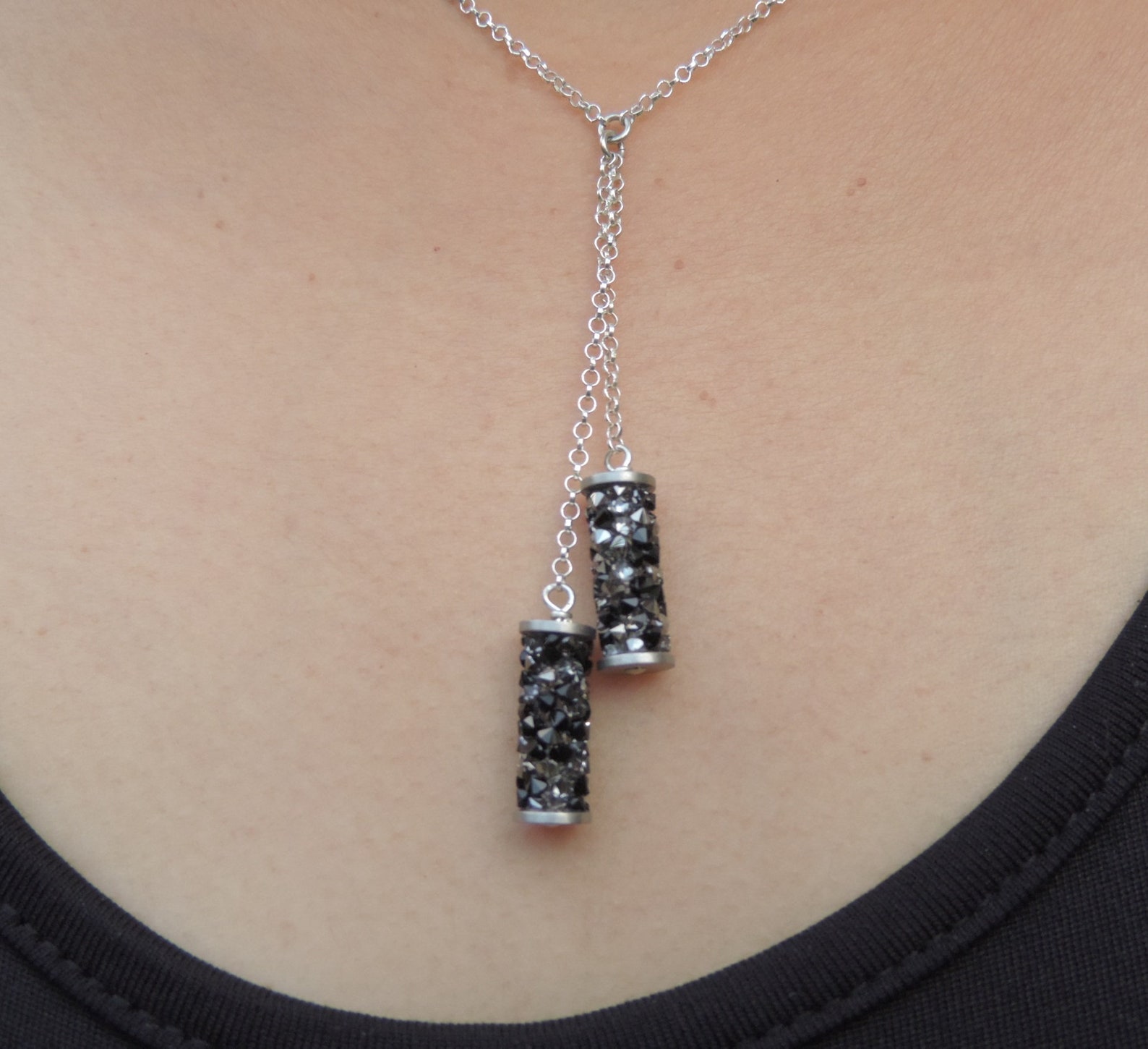 Black Y Necklace Black and Silver Necklace Y Necklace Etsy
