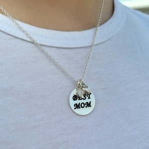 Mothers Day Gift, Gift Under 50, Silver &quot;BEST MOM&quot; Necklace, Personalized Necklace, Birthstone Necklace, Mother Necklace, Grandma Necklace