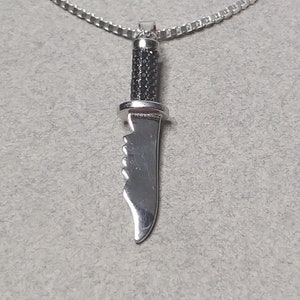 Mens Sterling Silver Knife Necklace, Combat Military Knife Charm, Black Zircons Sterling Silver Knife Pendant, Mens Birthday Gift