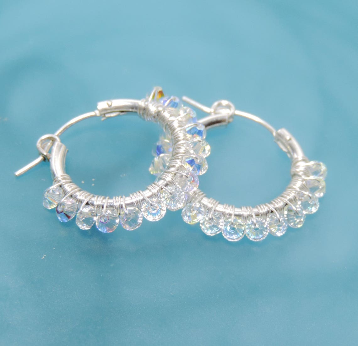 Gift Under 50 Crystal Clear Hoops Medium Hoop Earrings 925 Etsy Israel