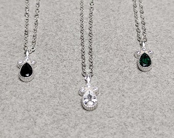 Collier pendentif petite goutte CZ en argent sterling, noir, transparent, vert Collier pendentif goutte CZ, collier petite larme en argent sterling