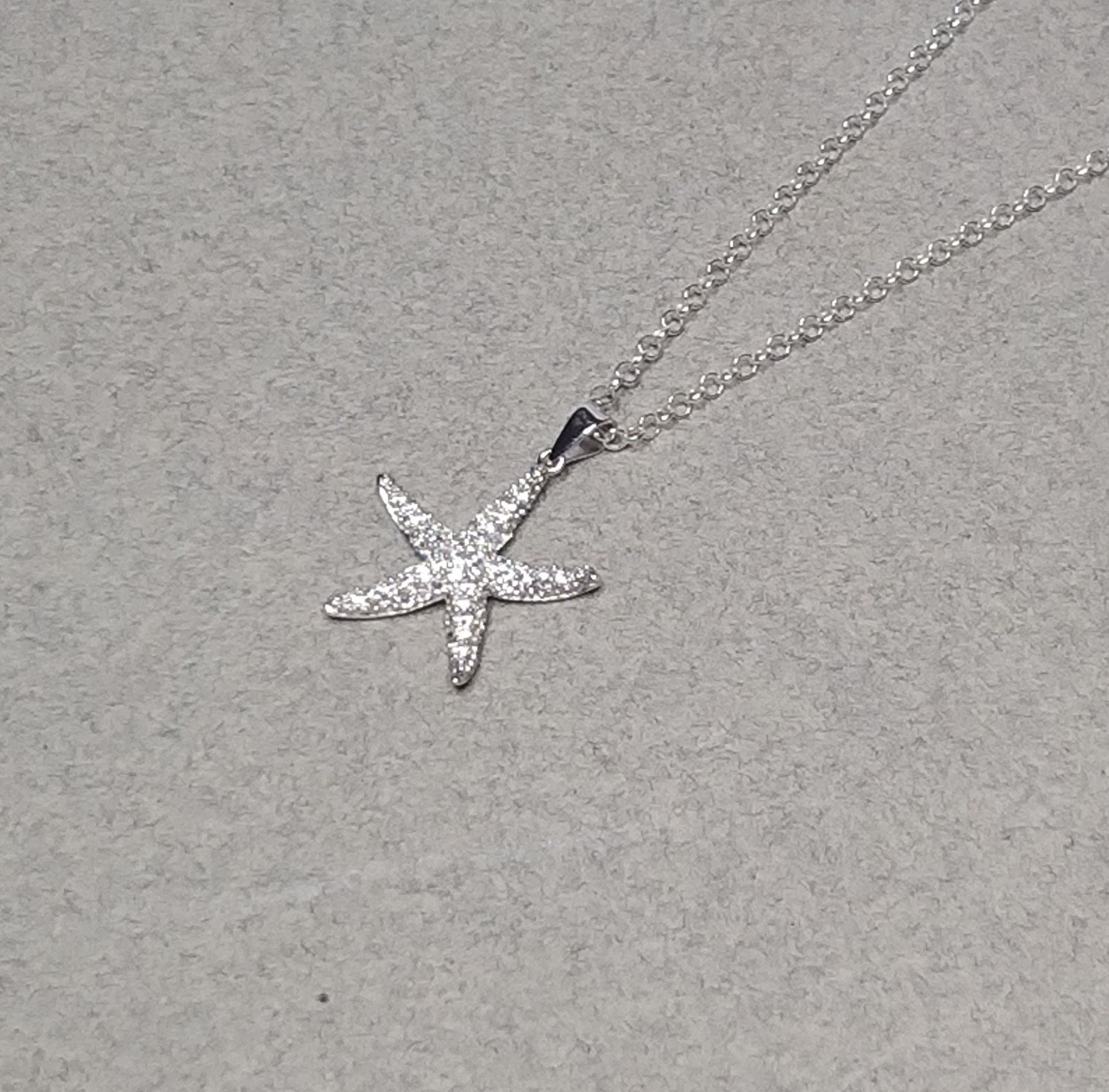 Sterling Silver CZ Starfish Pendant Necklace, Sea Lovers Necklace ...