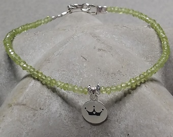 Crown Dainty Sterling Silver Bracelet, August Birthstone Bracelet, Peridot Bracelet, Charm Bracelet, Birthday Gift