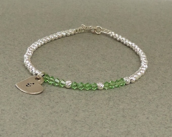 August Birthstone Bracelet, Peridot Swarovski Bracelet, Sterling Silver Sparkly Bracelet, Women & Girl's Bracelet, Birthday Gift