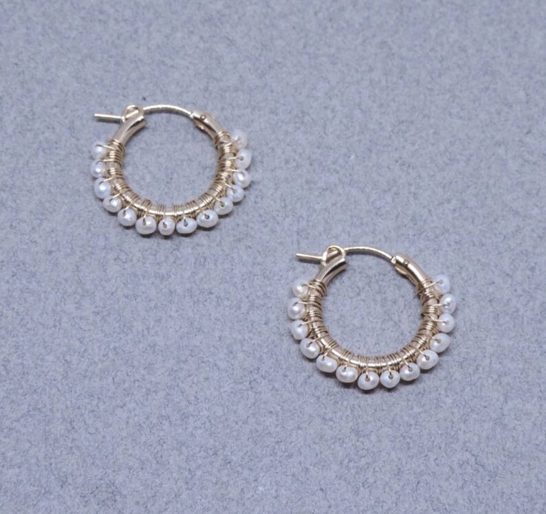 Medium Pearls Hoop Earrings Wedding Hoop Earrings Gold Pearl Etsy