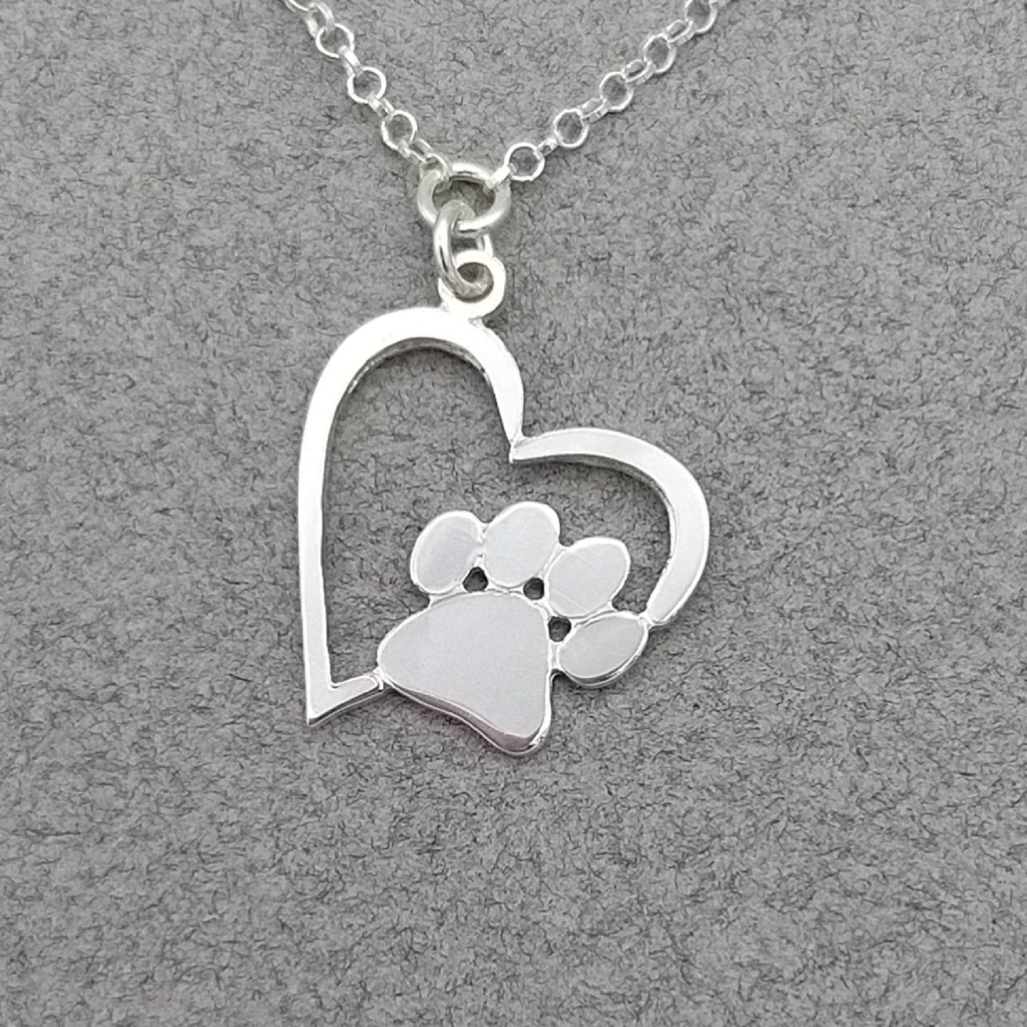 Sterling Silver Heart Paw Necklace Dog Lover Gift Etsy Israel
