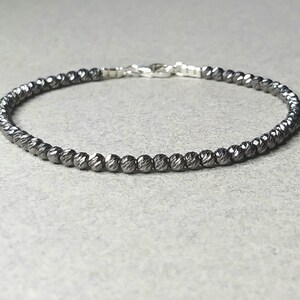 Mothers Day Gift, Oxide Sterling Silver Sparkling Diamond Cut Beads Bracelet, Black Beads Bracelet, Dainty Silver Bracelet