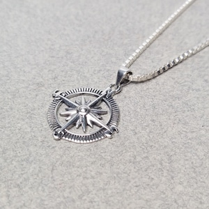 Sterling silver Compass Pendant Necklace, North Star Compass Pendant, Men Compass Pendant