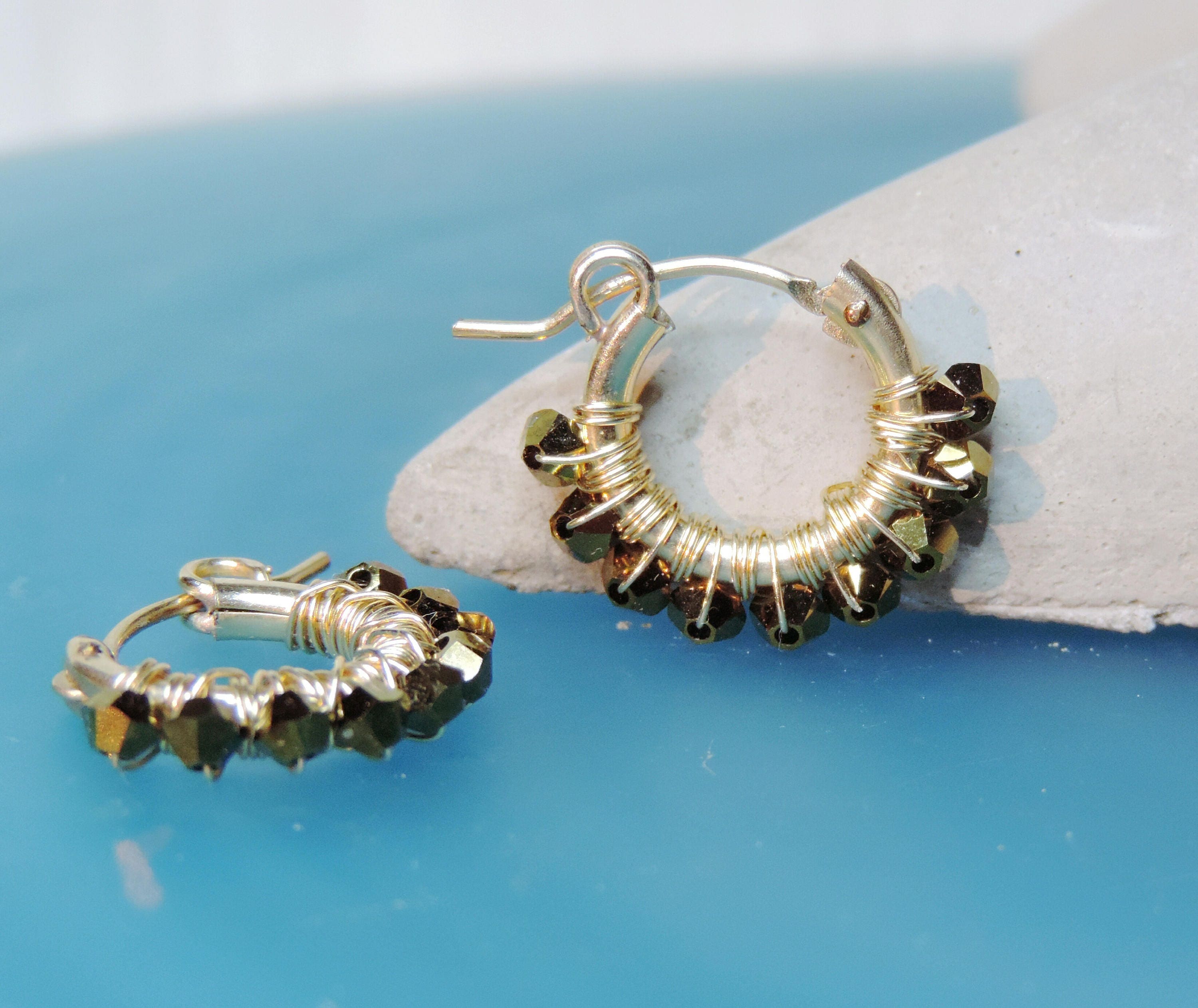 Buy Gift Under 50 Small Bronze Hoop Earrings Swarovski Dorado Online in  India  Etsy