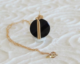 Black swarovski necklace, black pendant necklace, simple elegant necklace gold and black jewelry