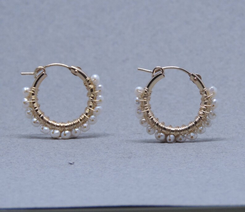 Medium Pearls Hoop Earrings Wedding Hoop Earrings Gold Pearl Etsy