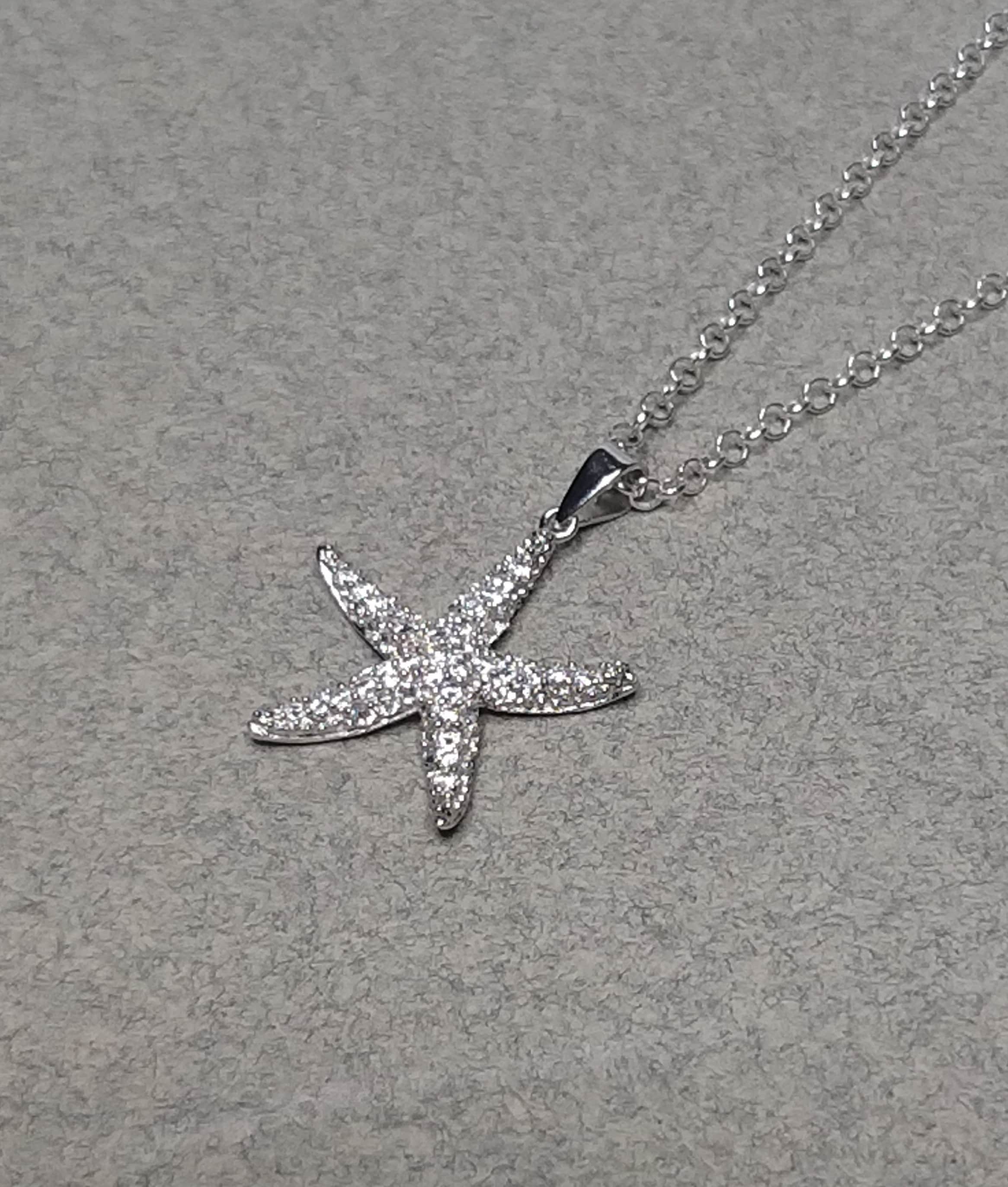 Sterling Silver CZ Starfish Pendant Necklace, Sea Lovers Necklace ...