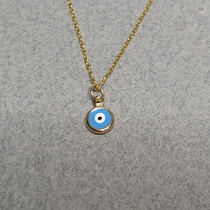 Tiny 14K Yellow Gold Evil Eye Pendant Necklace, Protection Charm Necklace, Solid Gold Evil Eye Pendant