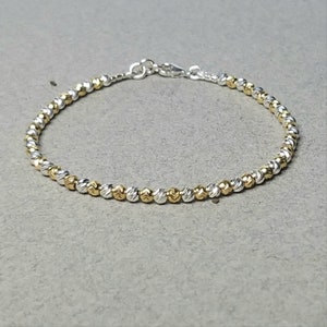 Christmas Gift, Sparkling Diamond Cut Sterling Silver And Goldfilled Beads Bracelet, Sparkling Beaded Bracelet, Dainty Bracelet