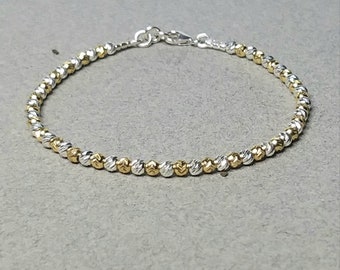 Regalo de Navidad, pulsera de plata de ley con talla de diamante brillante y cuentas llenas de oro, pulsera con cuentas brillantes, pulsera delicada