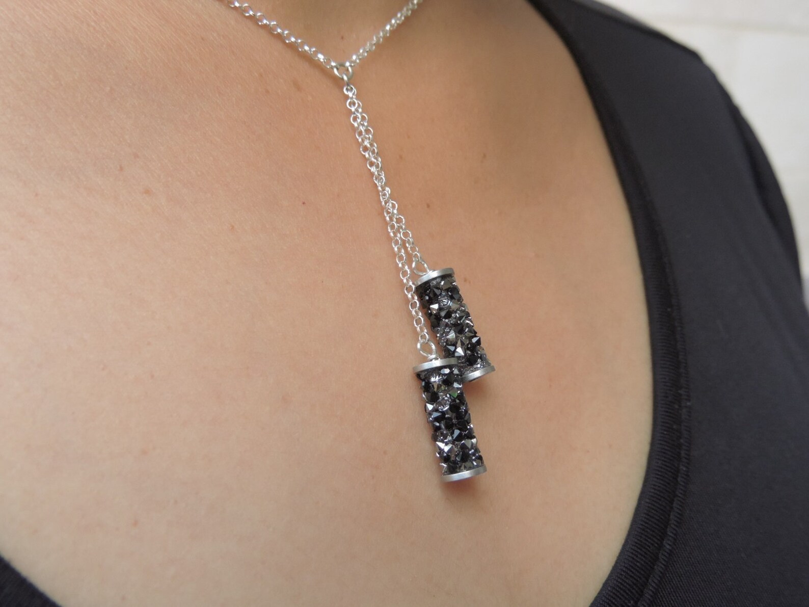 Black Y Necklace Black and Silver Necklace Y Necklace Etsy