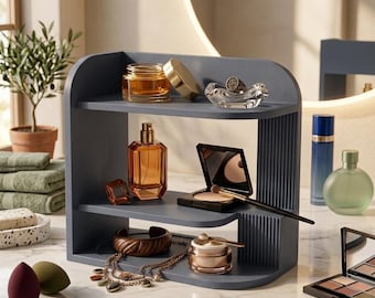 Corner Perfume Shelf | Three-Tier Bathroom Counter Organizer | Skincare Storage | Makeup & Jewelry Display | Minimal Sculptural Vanity Decor