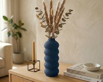 Textured Wavy Vase, Modern Matte Vase for Dried Flowers, Sculptural PLA Vase, Minimal Home Decor, Shelf Decor, Entryway Decor Gift
