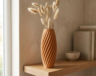 Spiral Groove Vase | Modern Matte Vase for Dried Stems | Minimalist Home Decor | Japandi Shelf Styling | Neutral Interior Gift