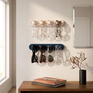 Set med 2 vägghängda glasögonhållare | Modern borrfri solglasögonorganisatör | Minimal väggförvaring för entré och sovrum