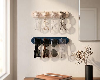 Set of 2 Wall Glasses Holders | Modern No-Drill Sunglasses Organizer | Minimal Wall Storage for Entryway & Bedroom
