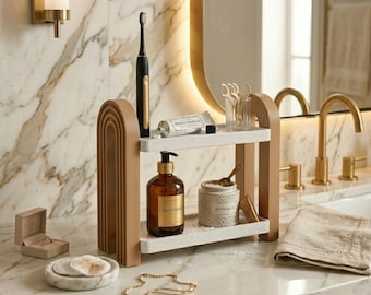 Two Tier Arch Organizer Shelf | Modern Vanity Tray | Minimal Bathroom Counter Shelf | Desk Organizer | Neutral Home Decor | Skincare Display