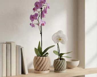 Sculptural orchid Planter with Tray | Ventilated Orchid Pot | Modern Minimalist Planter | Phalaenopsis Orchid Pot | Home Decor