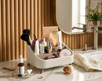 Minimalist Makeup Organizer with Leg, Vanity Storage Tray, Cosmetic Organizer, Bathroom Counter Organizer, Skincare Holder, Custom Name Gift