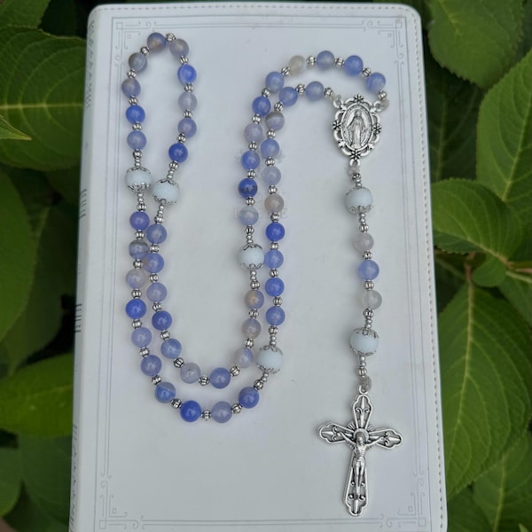 Handmade Ocean of Grace Rosary | Catholic Prayer Beads | Dyed Agate Stone