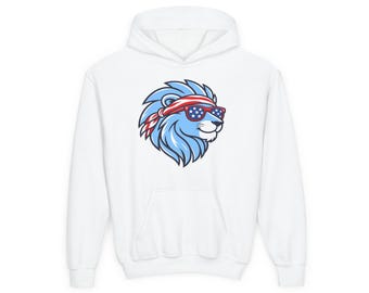 Patriotic Lakeland Lions Kids Hoodie | American Flag Bandana Sunglasses