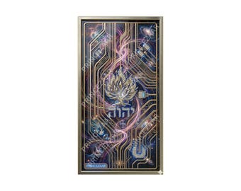 Œuvre numérique Cosmic Motherboard : Cadre doré, Grille cybernétique, Nébuleuse de l’espace profond