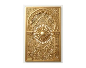 Médaillon numérique en forme de soleil rayonnant : Arche en relief mauresque andalouse et islamique
