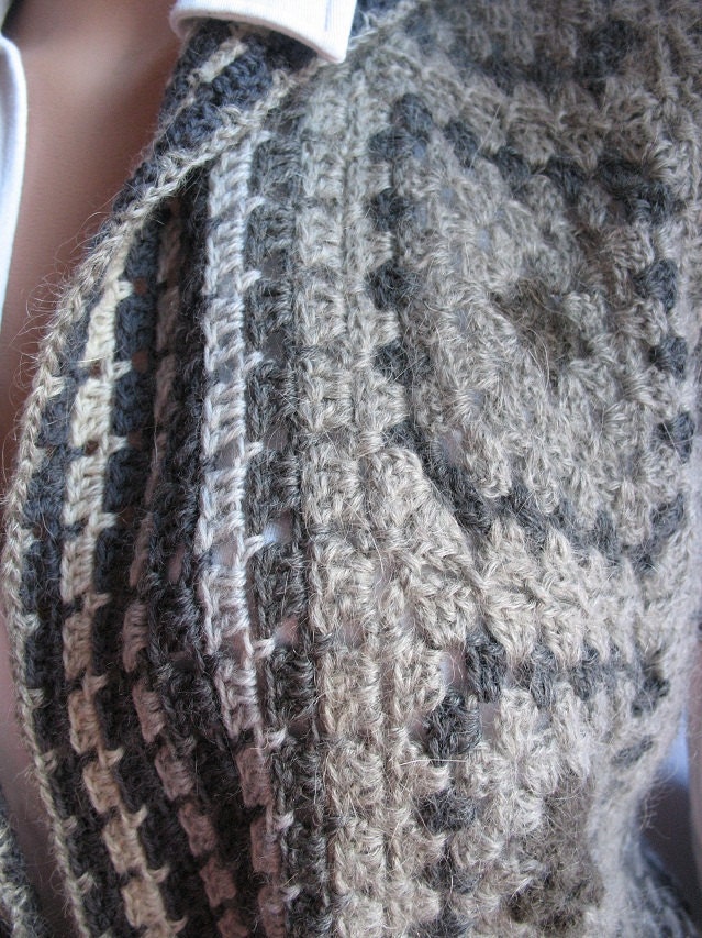 Vest M-L Crocheted Granny Square Wool Waistcoat in Grey Folk Style ...