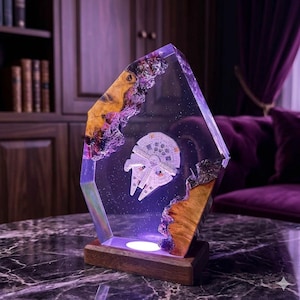 Star Wars Han Solo Epoxy Nachtlicht, Sci-Fi handgefertigte Holz-LED-Kunst, Gaming-Dekor Einzigartiges Geschenk für Ihn