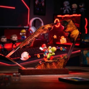Super Mario Yoshi Resin Lamp: Nintendo Gaming Room Decor, Wood Epoxy Art (LED Remote) image 2