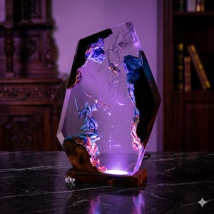 Lampada in resina di Gandalf, anello magico, luce notturna in resina epossidica, decorazione fantasy da stregone, realizzata a mano, arte in legno e resina, regalo mistico per lui