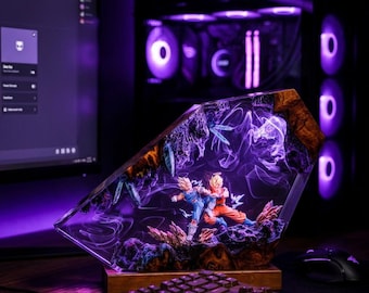 Goku vs Vegeta Resin Lamp: Saiyan Battle Epoxy Night Light, Anime Gaming Decor