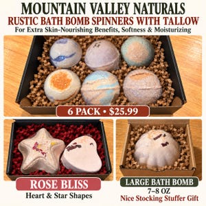 Rustic Spinning Bath Bombs Handmade - 5 options & a kids pack -With a little bit of tallow for extra nourishing skin benefits