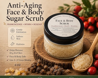 Anti-Aging Tallow Sugar Scrub | Frankincense, Myrrh, Rosehip Face & Body Exfoliant