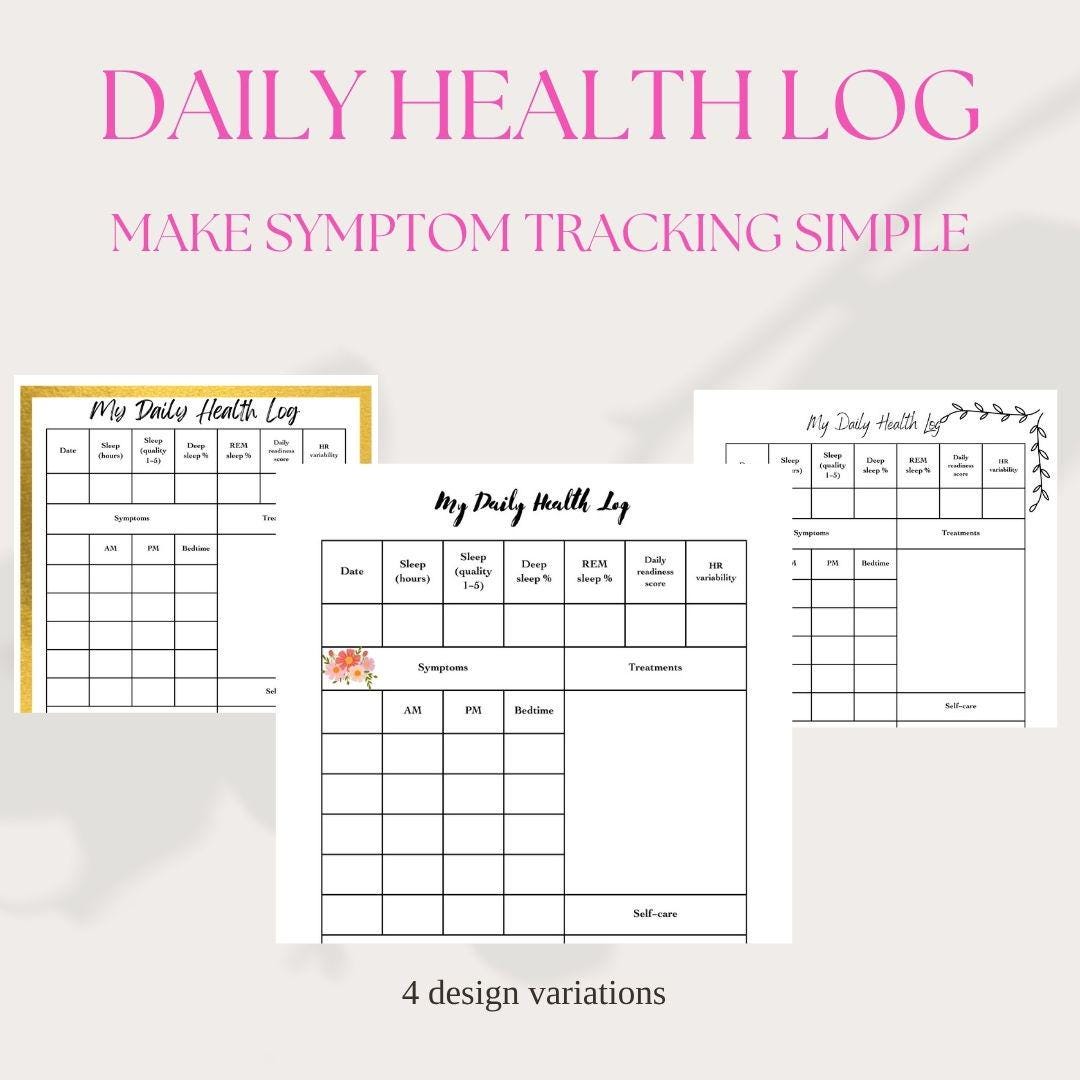 Daily Health Log Printable | Chronic Illness Symptom Tracker (4 Designs ...