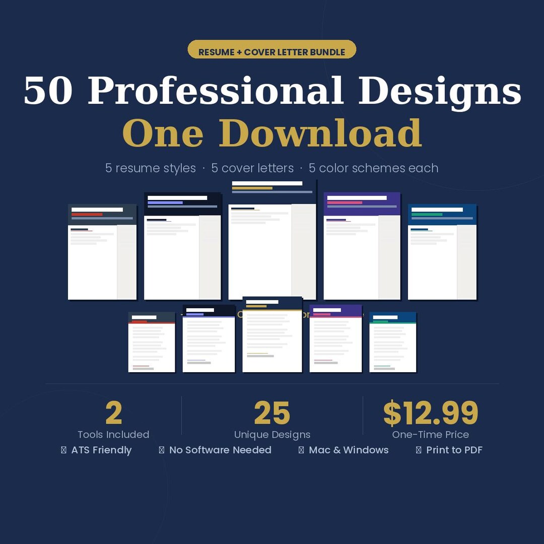 ATS Friendly Resume Template Bundle | 50 Professional Designs in 1 ...