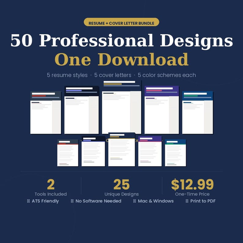 ATS Friendly Resume Template Bundle | 50 Professional Designs in 1 ...