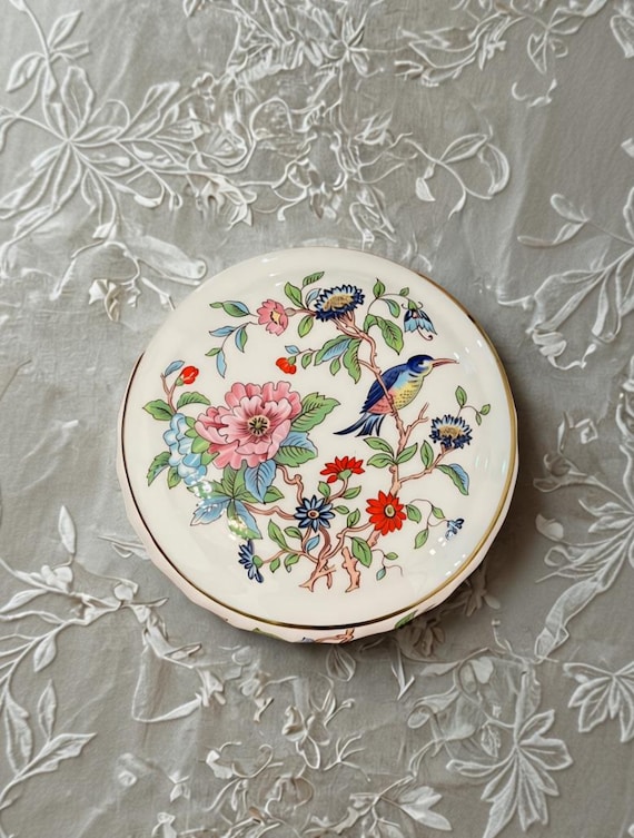 Vintage Aynsley Pembroke Trinket Box | Bone China Bird Floral Keepsake Made England